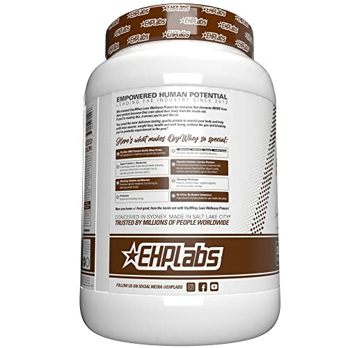 EHP Labs protein powder container with label details.