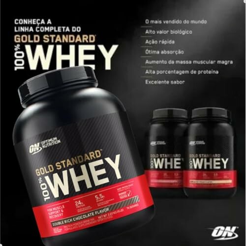Optimum Nutrition Gold Standard 100% Whey protein containers.