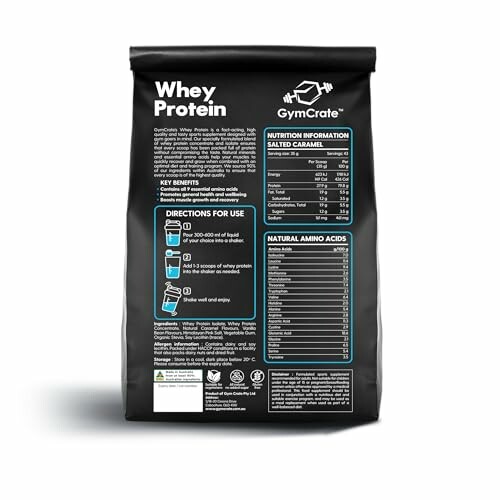 GymCrate Whey Protein bag with nutritional information.