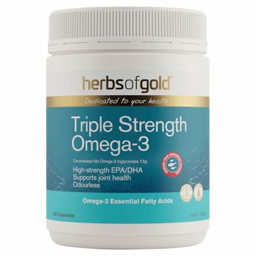 Herbs of Gold Triple Strength Omega-3 supplement bottle