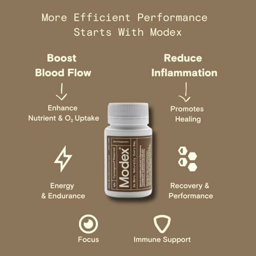 Modex supplement benefits include boosting blood flow, reducing inflammation, enhancing nutrient uptake, energy, endurance, focus, immune support, recovery, and performance.
