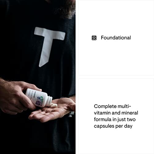 Person pouring multivitamin capsules from a bottle into their hand.