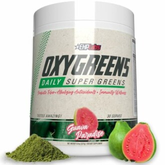 Oxygreens daily super greens supplement with guava flavor.
