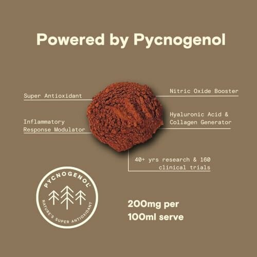 Pycnogenol benefits including super antioxidant, nitric oxide booster, and collagen generator.