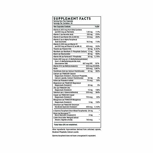 Supplement facts label with nutritional information.