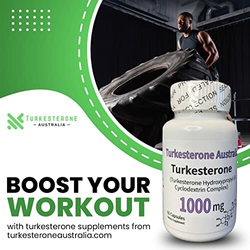 Turkesterone supplement ad with a man flipping a tire.